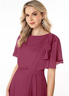 Azazie Aaliyah Modest Bridesmaid Dresses A-Line Scoop Pleated Chiffon Floor-Length Dress image5