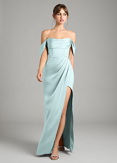 Azazie Johana Vestidos de damas de honor Vestido de Vidrio Marino de Satén Elástico de Corte Sirena Convertible con Vestidos sin tirantes image5