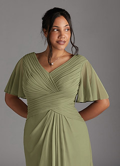 Azazie Emmeline Mother of the Bride Dresses Pistachio A-Line V-Neck Pleated Mesh Dress image9