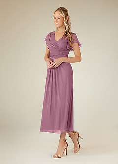 Azazie Vera Mother of the Bride Dresses Vintage Mauve A-Line V-Neck Pleated Mesh Dress image2