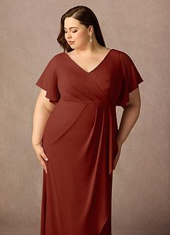 Azazie Song Mother of the Bride Dresses Terracotta Mermaid V-Neck Pleated Stretch Chiffon Dress image6