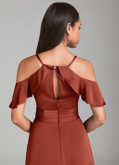 Azazie Dakota Brautjungfernkleider A-Linie Schulterfrei Stretch-Satin Kleid Terrakotta image6
