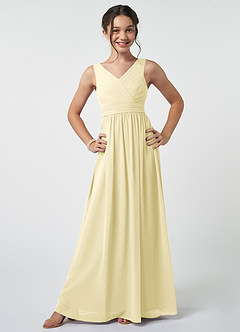 Azazie Kora Junior Lemon Sorbet A-Line Pleated Chiffon Dress image1