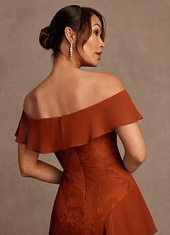 Azazie Marina Mother of the Bride Dresses Paprika A-Line Off the Shoulder Floral Burnout Dress image6