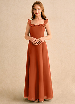Azazie Chip Girls Formal Flower Girl Dresses Burnt Orange A-Line Sleeveless Chiffon Dress image4