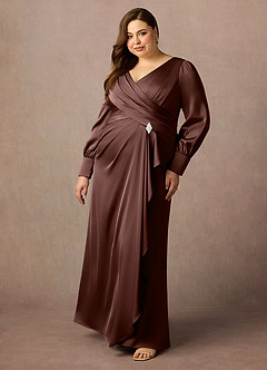 Azazie Petrina Mother of the Bride Dresses Espresso Mermaid Pleated Stretch Satin Dress image8