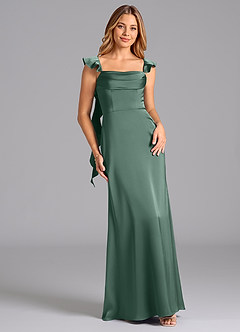 Azazie Adi Brautjungfernkleider A-Linie Plissee Stretch-Satin Kleid Eukalyptus image1