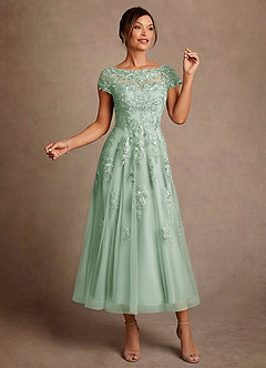 Azazie Jolanda Suknie dla Matki Panny Młodej Linia A Koronka Sznurówka Długość herbaty Sukienka image3