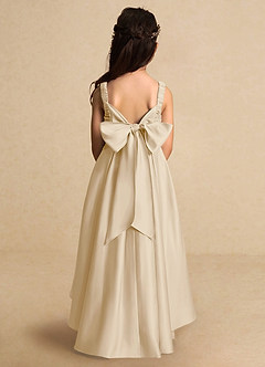 Azazie Kat Blumenmädchenkleider A-Linie Plissee Matte Satin Kleid Champagner image3