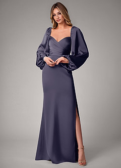 Azazie Sonata Bridesmaid Dresses Stormy Sheath Long Sleeve Stretch Satin Convertible Dress image1