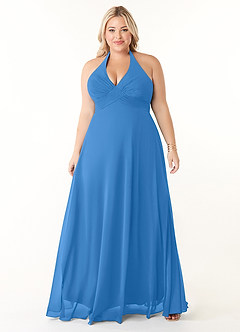 Azazie Tessie Bridesmaid Dresses Blue Jay A-Line V-Neck Pleated Chiffon Dress image6