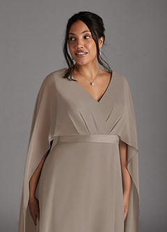 Azazie Isa Mother of the Bride Dresses Taupe A-Line V-Neck Pleated Chiffon Dress image11