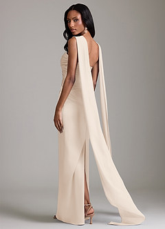 Azazie Sonora Vestidos de damas de honor Vestido de Alabastro Blanco de Satén Elástico de Corte Recto con Sin tirantes image2