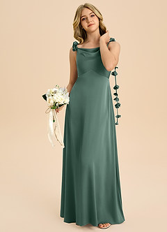 Azazie Gumdrop Junior Vestido de Eucalipto de Satén Elástico de Imperio con Plisado image2