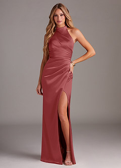 Azazie Jemma Suknie dla druhen Osłona Pofałdowany Satyna elastyczna Do ziemi Sukienka image1