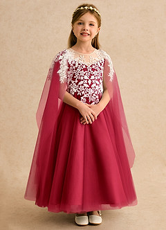 Azazie Dandelion Flower Girl Dresses Scarlet Ball-Gown Lace Dress image7