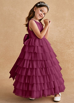 Azazie Twinkle Toes vestidos de niña de las flores Vestido de Mora de Tul de Corte En A con Lazo image3