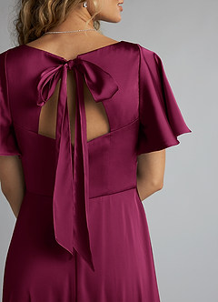 Azazie Kimber Bridesmaid Dresses Red Plum A-Line Ruched Stretch Satin Dress image5