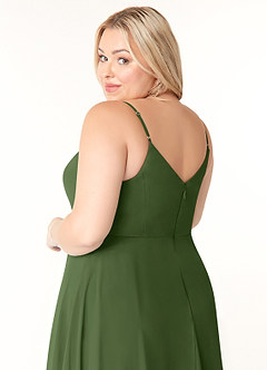 Azazie Clarissa Bridesmaid Dresses Olive A-Line V-Neck Chiffon Dress image12