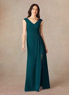 Azazie Sally Mother of the Bride Dresses Pine A-Line V-Neck Pleated Chiffon Dress image1