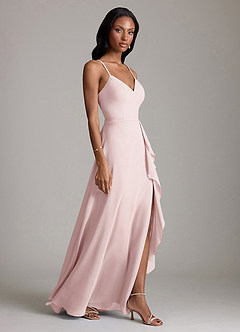 Azazie Naeem Vestidos de damas de honor Vestido de Rosa Rubor de Gasa de Corte en A con Cuello en V fruncido image4