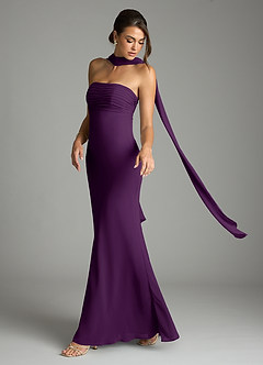 Azazie Saylor Vestidos de damas de honor Vestido de Uva de Gasa de Corte Sirena con Sin tirantes image8