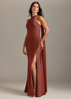 Azazie Kinsley Bridesmaid Dresses Auburn Mermaid Side Slit Stretch Satin Dress image3