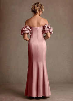 Azazie Redding Mother of the Bride Dresses Dusty Rose Sheath Ruched Stretch Satin Dress image2