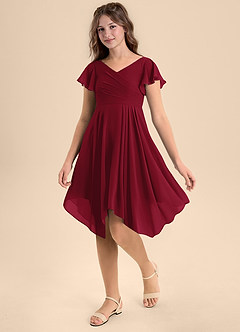 Azazie Janeaurelia Junior Abito A-Line in Chiffon Plissettato Borgogna image3