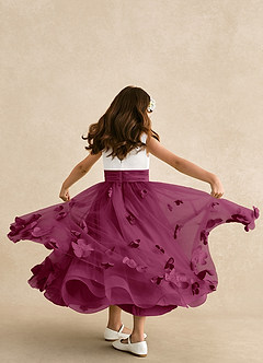 Azazie Vi Flower Girl Dresses Mulberry A-Line Sleeveless Tulle Dress image3