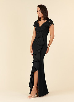 Azazie Carmen Mother of the Bride Dresses Black Sheath Lace Dress image2