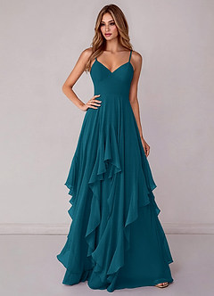 Azazie Zaina Brautjungfernkleider A-Linie Chiffon Kleid Tintenblau image1