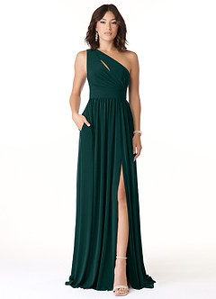 Azazie Jasna Brautjungfernkleider A-Linie One-Shoulder Luxuriöse Strickwaren Kleid Kiefer image1