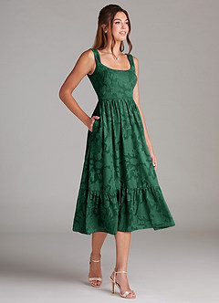 Azazie Alissa Robes de demoiselle d'honneur Robe Trapèze en Blumen-Burnout avec poches Vert Foncé image4