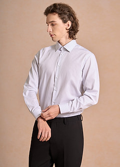 front Aiden Midnight Blue Black 100% Cotton Non-Iron Striped Dress Shirt