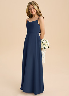 Azazie Shale Junior Robe Trapèze en Mousseline de soie Arc Bleu Marine Foncé image6