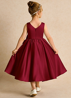 Azazie Hermia Robe Demoiselle D'honneur Fillette Robe Trapèze en Mat Satiné Sans manches Bourgogne image2