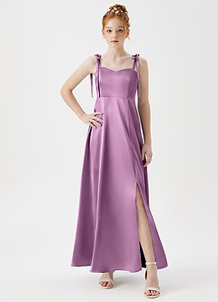 Azazie Rosey Junior A-Linie Herzausschnitt Metallischer Satin Kleid Blauregen image5