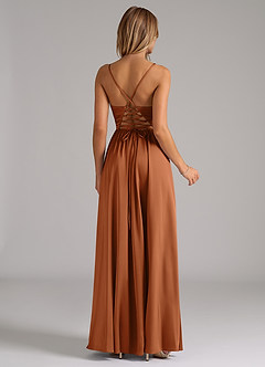 Azazie Aaida Bridesmaid Dresses Copper A-Line Corset Stretch Satin Dress image6