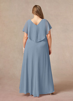Azazie Eliza Mother of the Bride Dresses Dusty Blue A-Line V-Neck Pleated Chiffon Dress image7