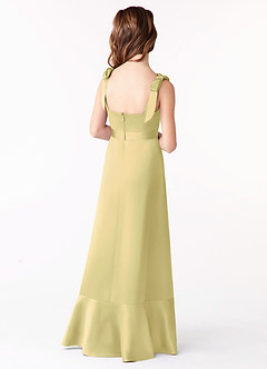 Azazie Barbara Junior Lemon Sorbet A-Line Bow Stretch Satin Dress image3