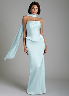 Azazie Harlow Robes de demoiselle d'honneur Robe Fourreau en Satin extensible Corset Bleu Nuage image1