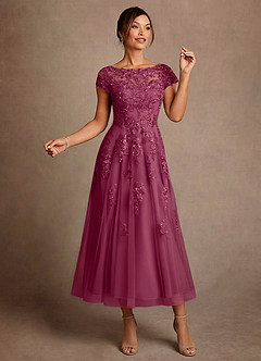 Azazie Jolanda Mother of the Bride Dresses Mulberry A-Line Lace Dress image3