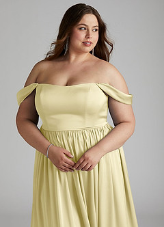 Azazie Morana Vestidos de damas de honor Vestido de Sorbete De Limón de Satén Elástico de Corte en A Convertible con Vestidos sin tirantes image17