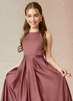Azazie Arianthe Junior Amethyst A-Line with Pockets Stretch Satin Dress image5