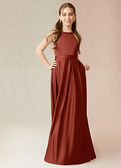 Azazie Arianthe Junior Terracotta A-Line with Pockets Stretch Satin Dress image4