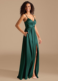 Azazie Alia Bridesmaid Dresses Pine A-Line Pleated Metallic Satin Dress image5