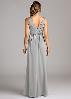 Azazie Tanicia Bridesmaid Dresses Silver A-Line Pleated Stretch Satin Dress image2