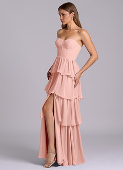 Azazie Faye Brautjungfernkleider A-Linie Herzausschnitt Chiffon Kleid Rosettenrosa image3