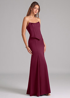 Azazie Ximena Bridesmaid Dresses Mulberry Mermaid Corset Stretch Satin Convertible Dress image5